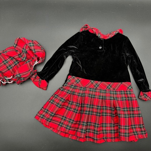 VTG Youngland 24M Black Red Velvet Plaid Dress Bolero Set Ralph Lauren Christmas - Picture 5 of 5